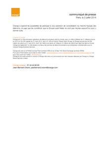 Rachat de Bouygues Télécom - Communiqué Orange