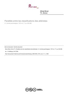 Parallèle entre les classifications des aliénistes - article ; n°1 ; vol.17, pg 363-388