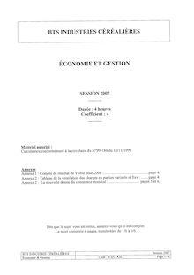 Economie et gestion 2007 BTS Industries céréalières