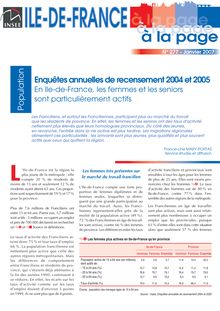 Enquêtes annuelles de recensement 2004 et 2005  En Ile-de-France, les femmes et les seniors sont particulièrement actifs