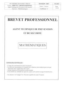 Mathématiques 2007 BP - Agent technique de prévention et de sécurité