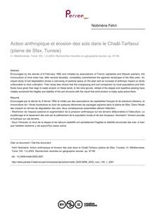 Action anthropique et érosion des sols dans le Chaâl-Tarfaoui (plaine de Sfax, Tunisie) - article ; n°1 ; vol.100, pg 87-90