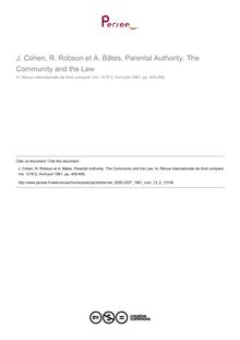 J. Cohen, R. Robson et A. Bâtes, Parental Authority. The Community and the Law - note biblio ; n°2 ; vol.13, pg 405-406