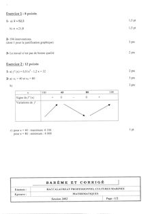 Corrige BACPRO CULTURES MARINES Mathematiques 2002