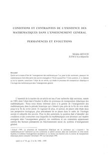 CONDITIONS ET CONTRAINTES DE L EXISTENCE DES MATHEMATIQUES DANS L ...