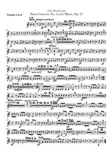 Partition trompette 1 (D), 1 (B♭), 2 (D), 2 (B♭), Piano Concerto No 1 en G Minor