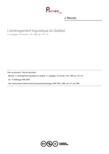 L aménagement linguistique du Québec - article ; n°83 ; vol.21, pg 101-110
