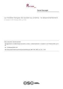 Le modèle français de soutien au cinéma : le désenchantement - article ; n°1 ; vol.54, pg 81-94