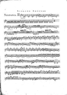 Partition violons II, 6 Symphonies, G.503-508 (Op.12), D major, E♭ major, C major, D minor, B♭ major, A major