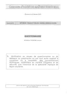 Bâtiment, travaux publics : Questions 2005 Interne Agent de maîtrise territorial
