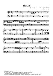 Partition de piano, Notebook pour Anna Magdalena Bach