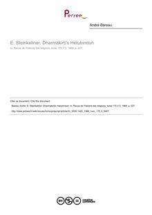 E. Steinkellner. Dharmakirti s Hetubinduh  ; n°2 ; vol.175, pg 227-227