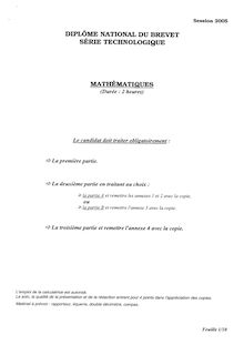 Mathématiques 2005 Brevet (filière technologique)