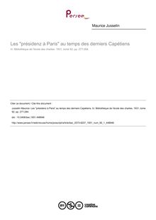 Les présidenz à Paris au temps des derniers Capétiens - article ; n°1 ; vol.92, pg 277-284