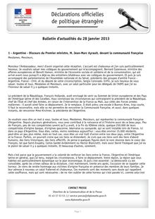 Déclarations officielles de politique étrangère : Bulletin d actualités du 28 janvier 2013