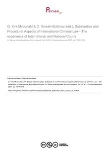 G. Kirk Mcdonald & O. Swaak-Goldman (éd.), Substantive and Procédural Aspects of International Criminal Law - The expérience of International and National Courts - note biblio ; n°4 ; vol.53, pg 1018-1019