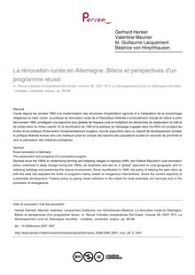 La rénovation rurale en Allemagne. Bilans et perspectives d un programme réussi - article ; n°3 ; vol.38, pg 85-96
