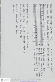 Partition complète, Ouverture en G major, GWV 457, G major, Graupner, Christoph