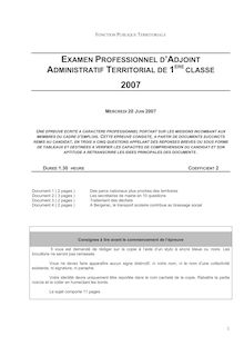 Epreuve écrite 2007 Examen professionnel Adjoint administratif territorial de 1ère classe
