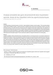 Analyse comptable des gains de productivité dans l exploitation agricole, étude de leur répartition entre les agents économiques - article ; n°1 ; vol.89, pg 93-100