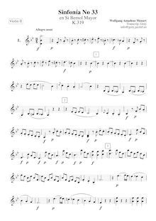 Partition violons II, Symphony No.33, B♭ major, Mozart, Wolfgang Amadeus