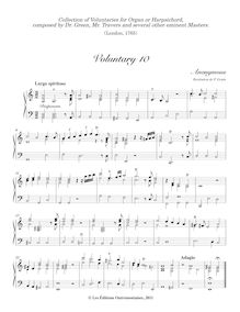 Partition Voluntary 10 en A minor (Anonymous), Collection of Bénévoles pour orgue ou clavecin, composed by Dr. Green, Mr. Travers et several other eminent Masters