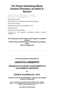 Creative Chemistry - Descriptive of Recent Achievements in the Chemical Industries