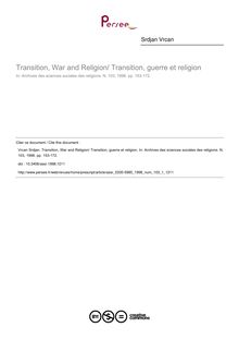 Transition, War and Religion/ Transition, guerre et religion - article ; n°1 ; vol.103, pg 153-172