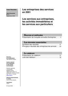 Les entreprises des services en 2001 Les services aux entreprises, les activités immobilières et les services aux particuliers