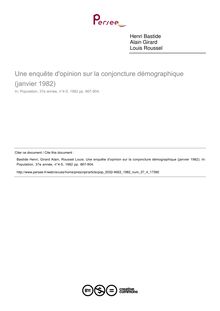 Une enquête d opinion sur la conjoncture démographique (janvier 1982) - article ; n°4 ; vol.37, pg 867-904