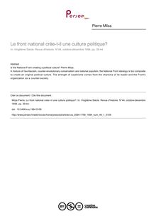 Le front national crée-t-il une culture politique? - article ; n°1 ; vol.44, pg 39-44