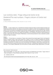 Les nombres réels : Frege critique de Cantor et de Dedekind/The real numbers : Frege s criticism of Cantor and Dedekind - article ; n°1 ; vol.50, pg 131-158