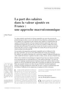 La part des salaires dans la valeur ajoutée en France : une approche macroéconomique