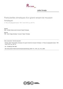 Particularités climatiques d un grand versant de mousson himalayen - article ; n°2 ; vol.79, pg 99-119