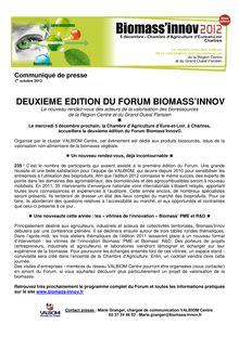 Communiqué de presse - Forum Biomass  Innov 2012