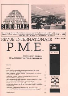 BIBLIO-FLASH N°16/1988. REVUE INTERNATIONALE P.M.E. Vol.1