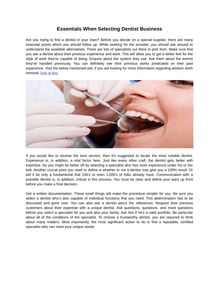 Essentials When Selecting Dentist Business