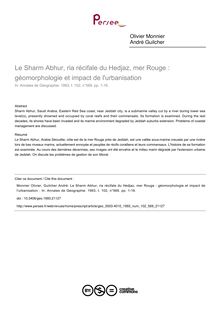 Le Sharm Abhur, ria récifale du Hedjaz, mer Rouge : géomorphologie et impact de l urbanisation  - article ; n°569 ; vol.102, pg 1-16