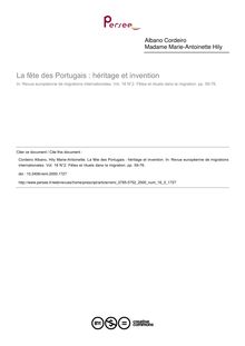 La fête des Portugais : héritage et invention - article ; n°2 ; vol.16, pg 59-76