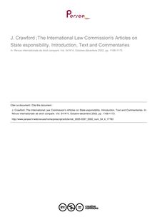 J. Crawford ;The International Law Commission s Articles on State esponsibility. Introduction, Text and Commentaries - note biblio ; n°4 ; vol.54, pg 1168-1173