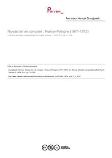 Niveau de vie comparé : France-Pologne (1971-1972) - article ; n°2 ; vol.7, pg 31-109