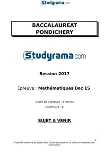 Sujet Bac ES 2017 Pondichéry  - Mathématiques