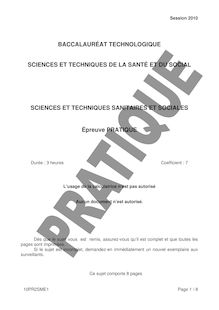 Sciences et techniques sanitaires et sociales (pratique) 2010 S.T.2.S (Sciences et technologies de la santé et du social) Baccalauréat technologique