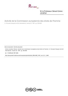 Activité de la Commission européenne des droits de l homme - article ; n°1 ; vol.43, pg 593-608