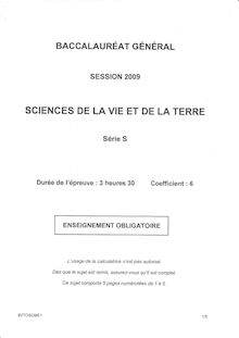Sciences de la vie et de la terre (SVT) 2009 Scientifique Baccalauréat général