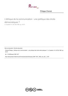 L éthique de la communication : une politique des droits démocratiques ? - article ; n°1 ; vol.26, pg 43-57