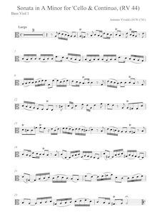 Partition viole de basse 1 , partie, violoncelle Sonata en A minor, RV 44