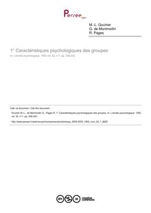 Caractéristiques psychologiques des groupes - compte-rendu ; n°1 ; vol.52, pg 238-242