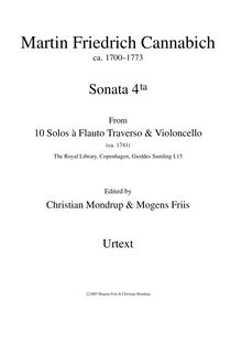 Partition complète (urtext), Sonate a Flauto Traversiere Solo e Basso Composte dal Sigr. Canaby Musico di S.A.E. Palatino del Reno.