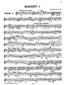 Partition violon 1, corde quatuor No.1, Op.12, E♭ Major, Mendelssohn, Felix